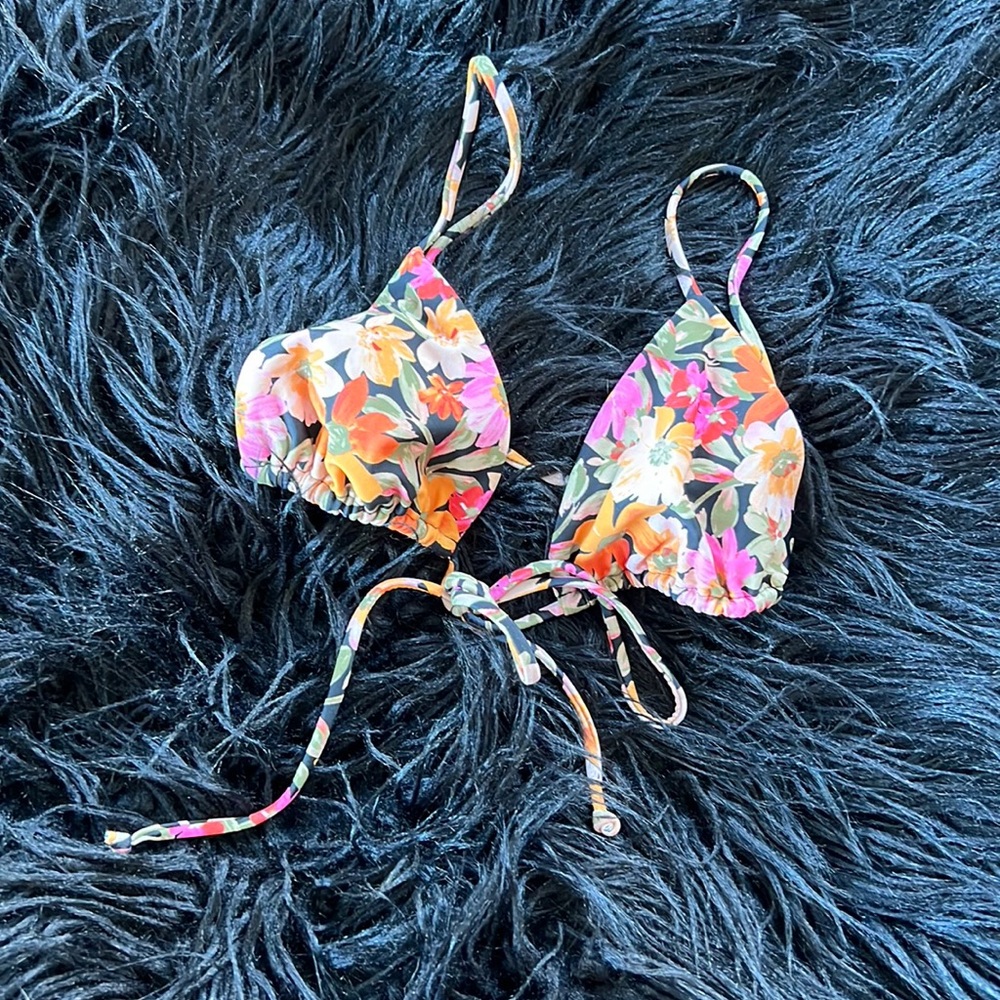 For Love & Lemons Medium Floral Triangle String Bikini Top
